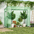 Outdoor Portable Walk-in Greenhouse with PE Cover Heavy-Duty Metal Frame Roll-up Zipper Door - Green - Greenhouses