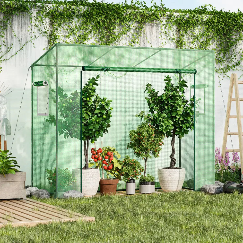 Outdoor Portable Walk-in Greenhouse with PE Cover Heavy-Duty Metal Frame Roll-up Zipper Door - Green - Greenhouses