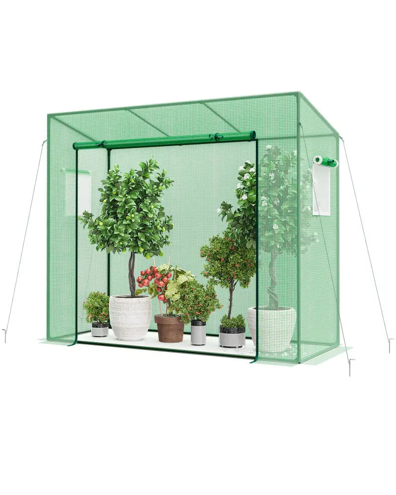 Outdoor Portable Walk-in Greenhouse with PE Cover Heavy-Duty Metal Frame Roll-up Zipper Door - Green - Greenhouses