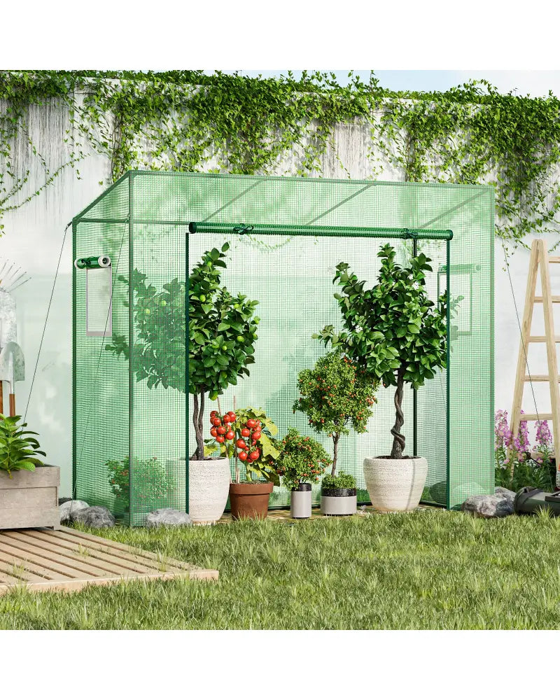 Outdoor Portable Walk-in Greenhouse with PE Cover Heavy-Duty Metal Frame Roll-up Zipper Door - Green - Greenhouses