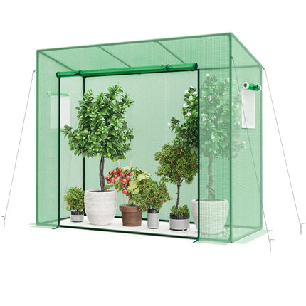 Outdoor Portable Walk-in Greenhouse with PE Cover Heavy-Duty Metal Frame Roll-up Zipper Door - Green - Greenhouses