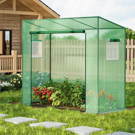 Outdoor Portable Walk-in Greenhouse with PE Cover Heavy-Duty Metal Frame Roll-up Zipper Door - Green - Greenhouses