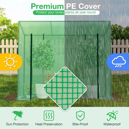 Outdoor Portable Walk-in Greenhouse with PE Cover Heavy-Duty Metal Frame Roll-up Zipper Door - Green - Greenhouses