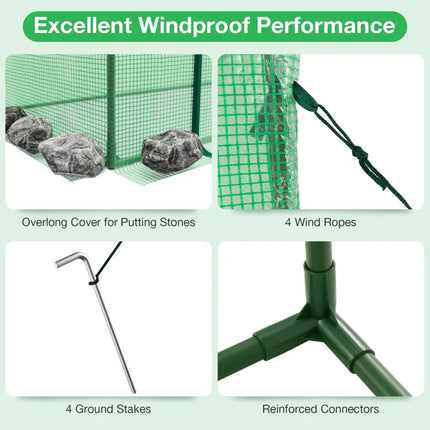 Outdoor Portable Walk-in Greenhouse with PE Cover Heavy-Duty Metal Frame Roll-up Zipper Door - Green - Greenhouses