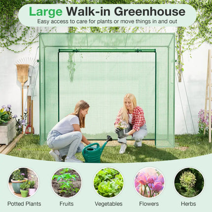 Outdoor Portable Walk-in Greenhouse with PE Cover Heavy-Duty Metal Frame Roll-up Zipper Door - Green - Greenhouses