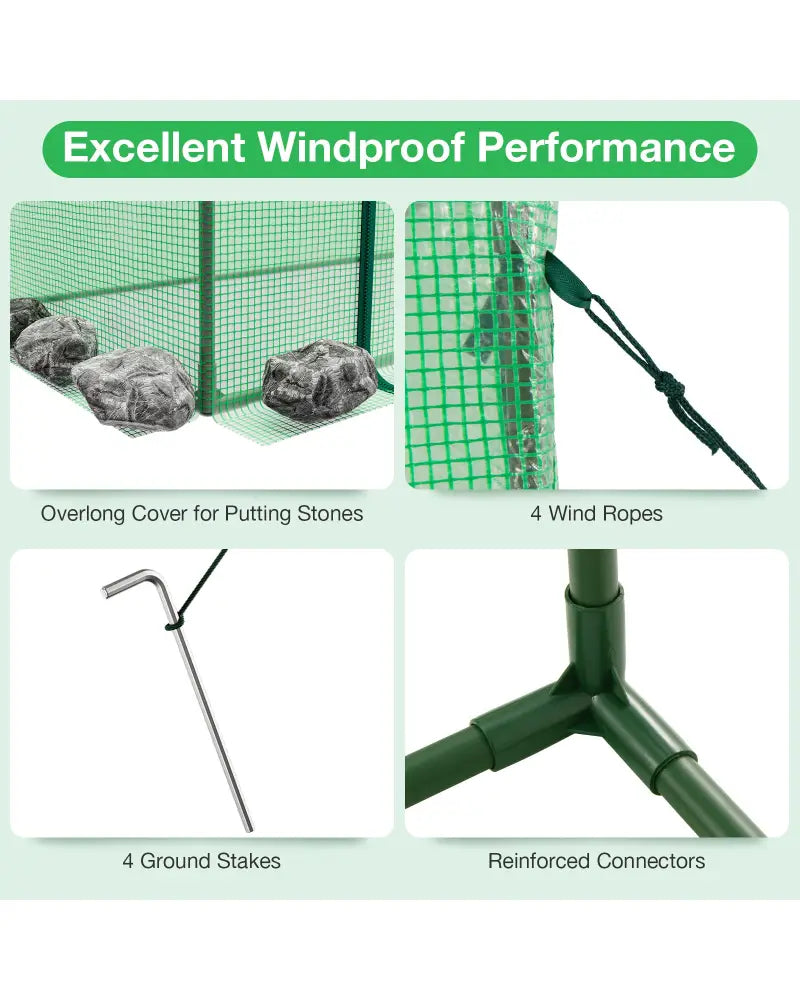 Outdoor Portable Walk-in Greenhouse with PE Cover Heavy-Duty Metal Frame Roll-up Zipper Door - Green - Greenhouses