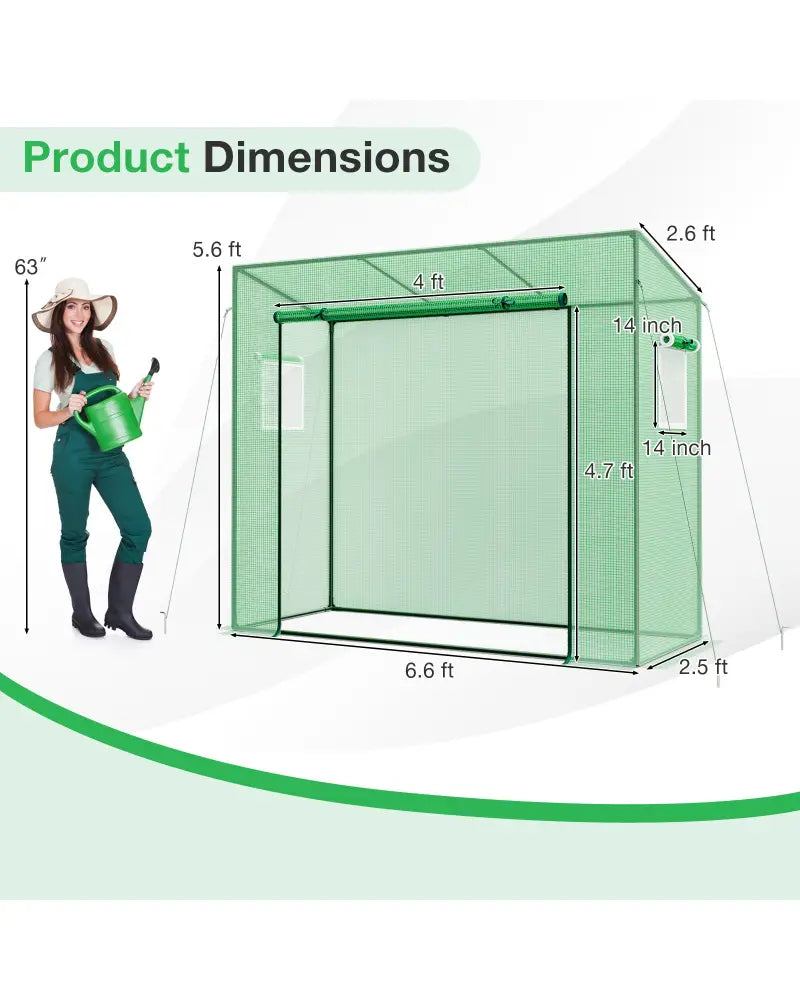 Outdoor Portable Walk-in Greenhouse with PE Cover Heavy-Duty Metal Frame Roll-up Zipper Door - Green - Greenhouses