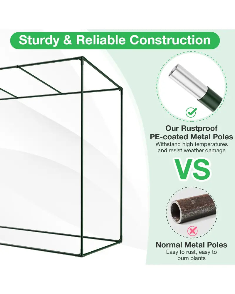 Outdoor Portable Walk-in Greenhouse with PE Cover Heavy-Duty Metal Frame Roll-up Zipper Door - Green - Greenhouses