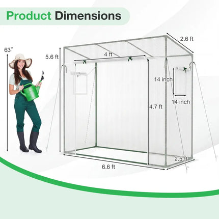 Outdoor Portable Walk-in Greenhouse with PE Cover Roll-up Zipper Door-White - White - Greenhouses