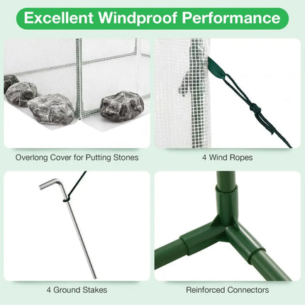 Outdoor Portable Walk-in Greenhouse with PE Cover Roll-up Zipper Door-White - White - Greenhouses