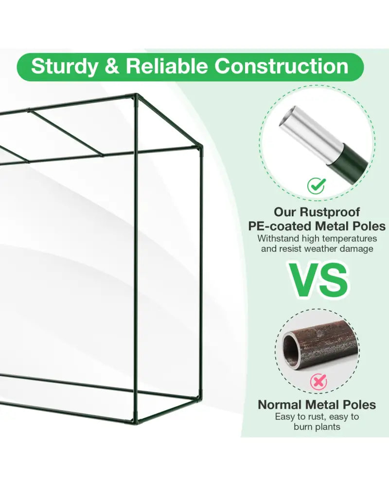Outdoor Portable Walk-in Greenhouse with PE Cover Roll-up Zipper Door-White - White - Greenhouses
