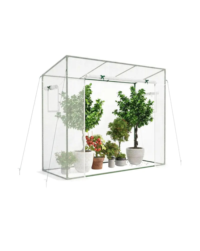 Outdoor Portable Walk-in Greenhouse with PE Cover Roll-up Zipper Door-White - White - Greenhouses