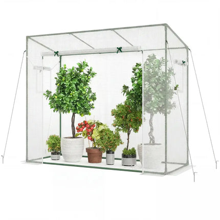 Outdoor Portable Walk-in Greenhouse with PE Cover Roll-up Zipper Door-White - White - Greenhouses