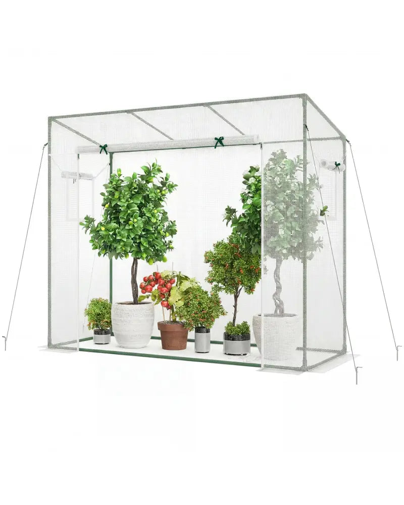 Outdoor Portable Walk-in Greenhouse with PE Cover Roll-up Zipper Door-White - White - Greenhouses