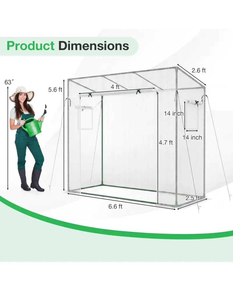 Outdoor Portable Walk-in Greenhouse with PE Cover Roll-up Zipper Door-White - White - Greenhouses
