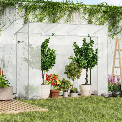 Outdoor Portable Walk-in Greenhouse with PE Cover Roll-up Zipper Door-White - White - Greenhouses