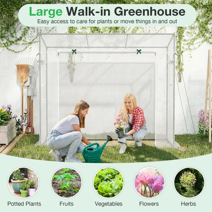Outdoor Portable Walk-in Greenhouse with PE Cover Roll-up Zipper Door-White - White - Greenhouses
