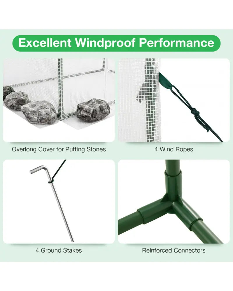 Outdoor Portable Walk-in Greenhouse with PE Cover Roll-up Zipper Door-White - White - Greenhouses