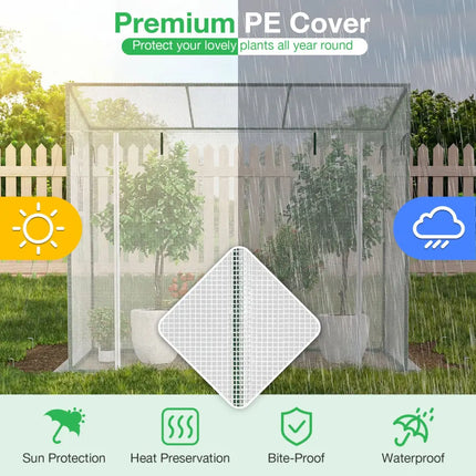 Outdoor Portable Walk-in Greenhouse with PE Cover Roll-up Zipper Door-White - White - Greenhouses