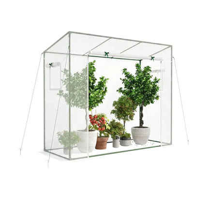 Outdoor Portable Walk-in Greenhouse with PE Cover Roll-up Zipper Door-White - White - Greenhouses