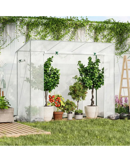 Outdoor Portable Walk-in Greenhouse with PE Cover Roll-up Zipper Door-White - White - Greenhouses