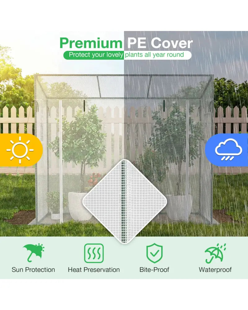 Outdoor Portable Walk-in Greenhouse with PE Cover Roll-up Zipper Door-White - White - Greenhouses