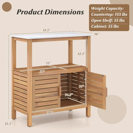 Outdoor Potting Bench Acacia Wood Garden Potting Table Planting Work Bench Station with Louvered Doors - Natural
