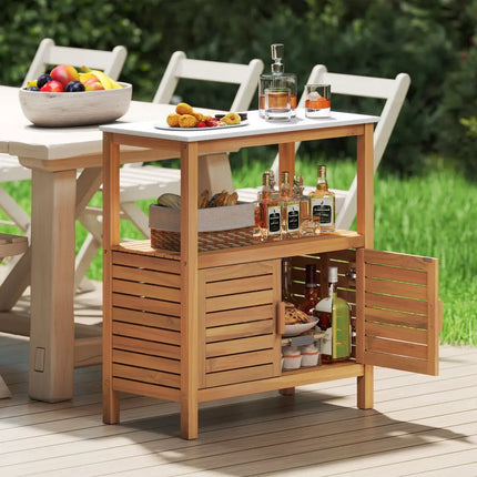 Outdoor Potting Bench Acacia Wood Garden Potting Table Planting Work Bench Station with Louvered Doors - Natural