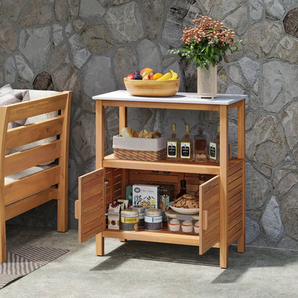 Outdoor Potting Bench Acacia Wood Garden Potting Table Planting Work Bench Station with Louvered Doors - Natural