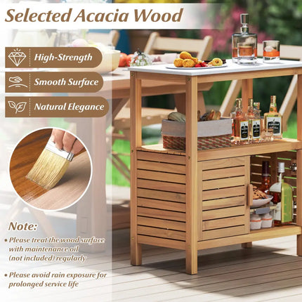 Outdoor Potting Bench Acacia Wood Garden Potting Table Planting Work Bench Station with Louvered Doors - Natural
