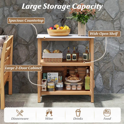 Outdoor Potting Bench Acacia Wood Garden Potting Table Planting Work Bench Station with Louvered Doors - Natural
