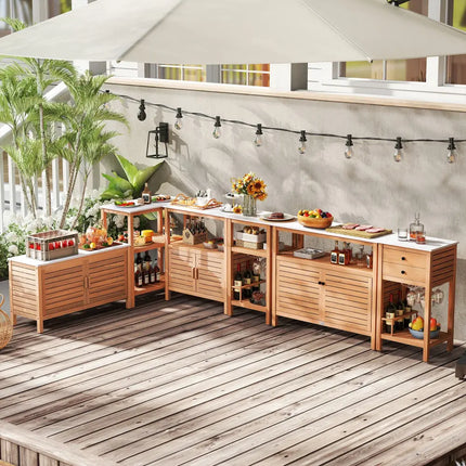 Outdoor Potting Bench Acacia Wood Garden Potting Table Planting Work Bench Station with Louvered Doors - Natural