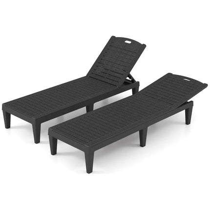 Outdoor PP Chaise Lounge Chairs Set of 2 with 4-Position Adjustable Backrests-Black - Black - Outdoor Chaise Lounges
