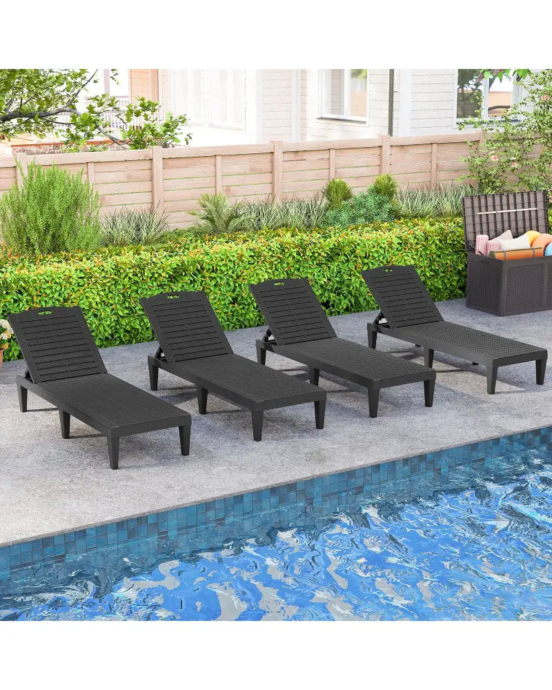 Outdoor PP Chaise Lounge Chairs Set of 2 with 4-Position Adjustable Backrests-Black - Black - Outdoor Chaise Lounges