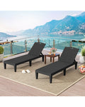 Outdoor PP Chaise Lounge Chairs Set of 2 with 4-Position Adjustable Backrests-Black - Black - Outdoor Chaise Lounges