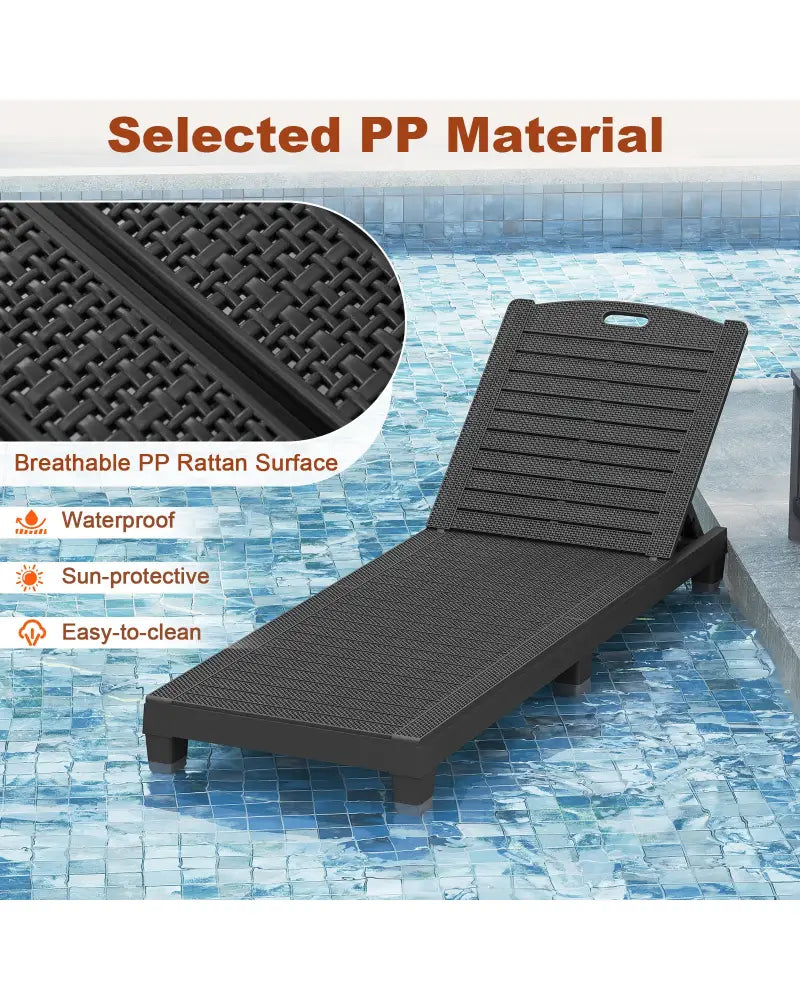Outdoor PP Chaise Lounge Chairs Set of 2 with 4-Position Adjustable Backrests-Black - Black - Outdoor Chaise Lounges