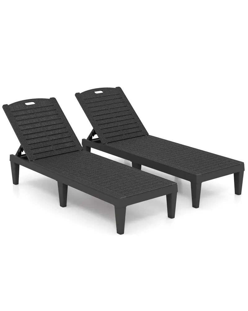 Outdoor PP Chaise Lounge Chairs Set of 2 with 4-Position Adjustable Backrests-Black - Black - Outdoor Chaise Lounges