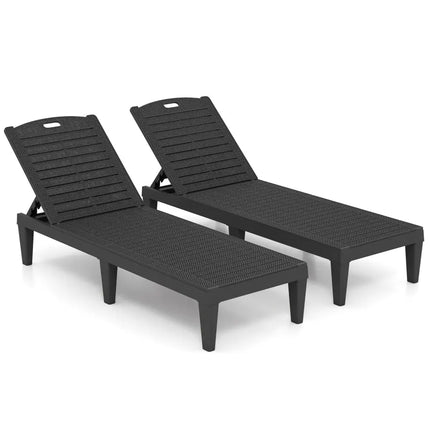 Outdoor PP Chaise Lounge Chairs Set of 2 with 4-Position Adjustable Backrests-Black - Black - Outdoor Chaise Lounges