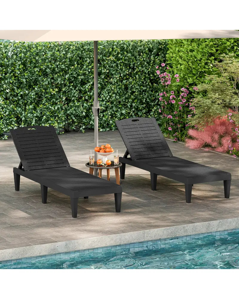 Outdoor PP Chaise Lounge Chairs Set of 2 with 4-Position Adjustable Backrests-Black - Black - Outdoor Chaise Lounges