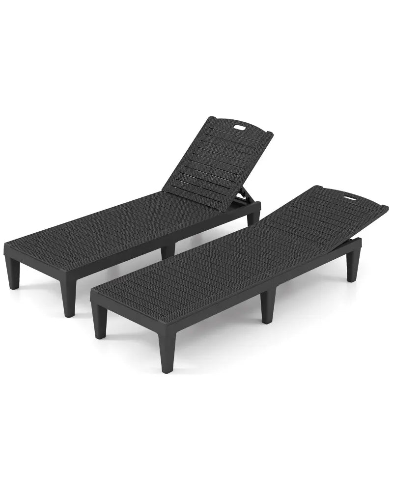 Outdoor PP Chaise Lounge Chairs Set of 2 with 4-Position Adjustable Backrests-Black - Black - Outdoor Chaise Lounges