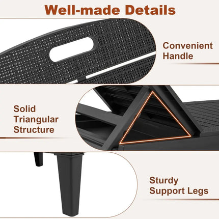 Outdoor PP Chaise Lounge Chairs Set of 2 with 4-Position Adjustable Backrests-Black - Black - Outdoor Chaise Lounges