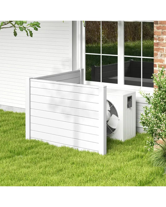 Outdoor PVC Air Conditioner Fence with 20 Inch Long Stakes-White - White - Outdoor Privacy Screens