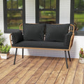 Outdoor Rattan 2-Seat Chair with Seat Back Cushions and Heavy-Duty Metal Legs-Black - Black - Outdoor Chaise Lounges