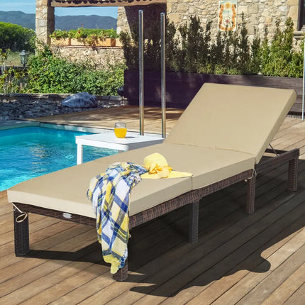 Outdoor Rattan Adjustable Cushioned Chaise - Brown - Outdoor Chaise Lounges