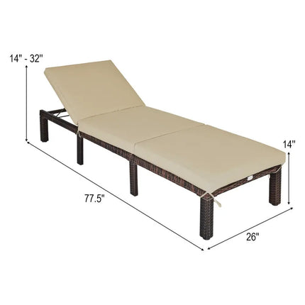 Outdoor Rattan Adjustable Cushioned Chaise - Brown - Outdoor Chaise Lounges