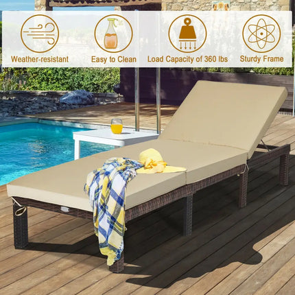 Outdoor Rattan Adjustable Cushioned Chaise - Brown - Outdoor Chaise Lounges