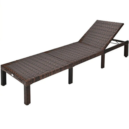Outdoor Rattan Adjustable Cushioned Chaise - Brown - Outdoor Chaise Lounges