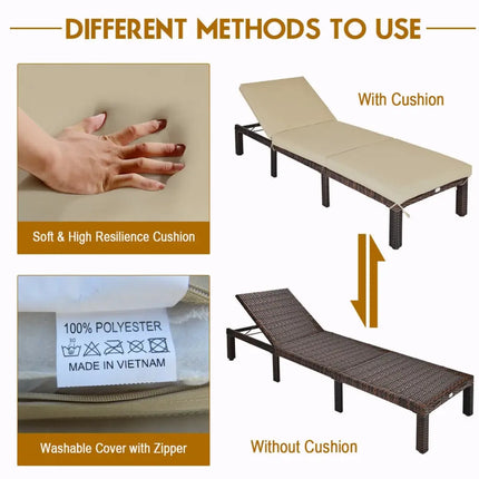 Outdoor Rattan Adjustable Cushioned Chaise - Brown - Outdoor Chaise Lounges