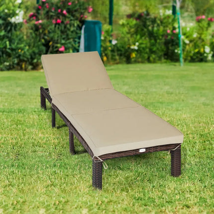 Outdoor Rattan Adjustable Cushioned Chaise - Brown - Outdoor Chaise Lounges
