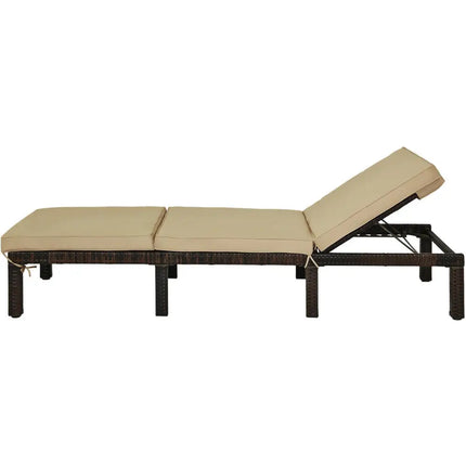 Outdoor Rattan Adjustable Cushioned Chaise - Brown - Outdoor Chaise Lounges